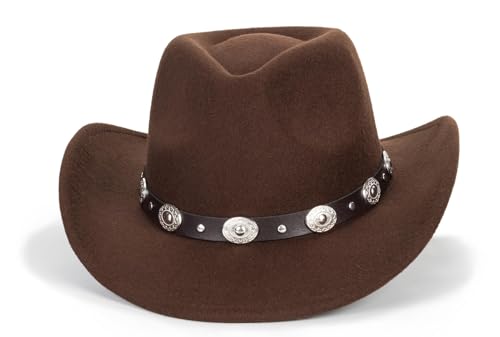 Vikodah Kids Western Cowboy Hat Wide Brim with Band Wool Felt Vintage Jazz Fedora Cowgirl Hats for 3-7 Years Boys Girls - Image 2