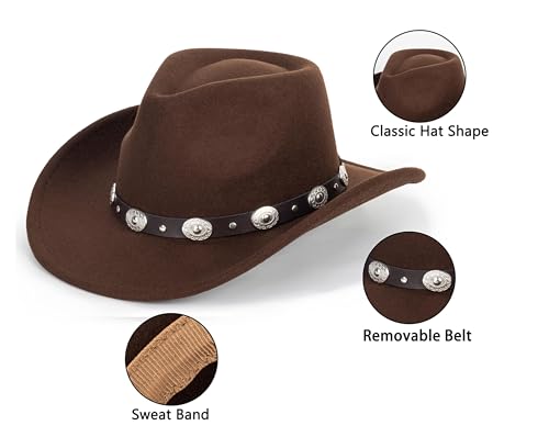 Vikodah Kids Western Cowboy Hat Wide Brim with Band Wool Felt Vintage Jazz Fedora Cowgirl Hats for 3-7 Years Boys Girls - Image 3