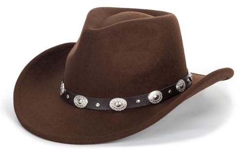 Vikodah Kids Western Cowboy Hat Wide Brim with Band Wool Felt Vintage Jazz Fedora Cowgirl Hats for 3-7 Years Boys Girls - Image 1