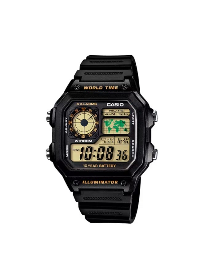 Casio AE-1200WH-1BVDF Digital Sports Watch for Men – Black Dial with Gray Accents, Resin Strap, World Time, LED Light, 100M Water Resistant - Image 1