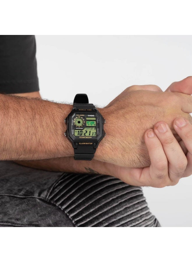 Casio AE-1200WH-1BVDF Digital Sports Watch for Men – Black Dial with Gray Accents, Resin Strap, World Time, LED Light, 100M Water Resistant - Image 2