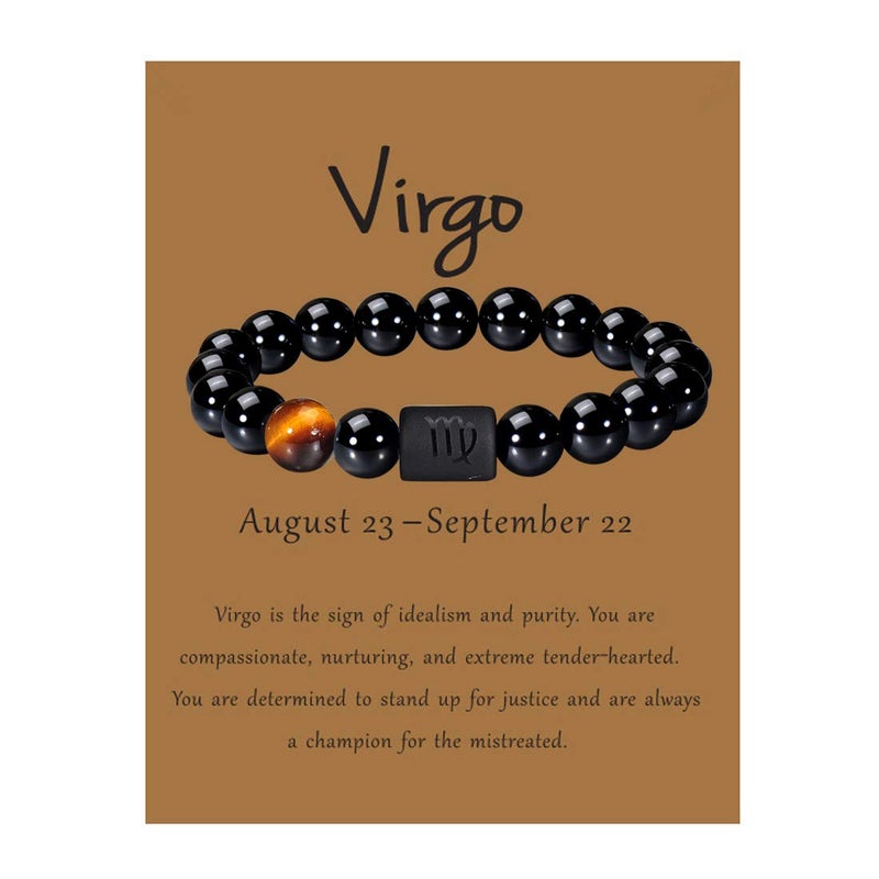 Vlinras Zodiac Virgo Bracelet For Men Women Virgo Gifts Natural Black Onyx Stone Zodiac Charm Bracelet Constellation Horoscope Jewelry - Image 1