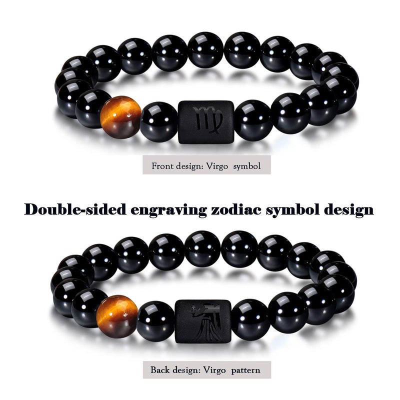Vlinras Zodiac Virgo Bracelet For Men Women Virgo Gifts Natural Black Onyx Stone Zodiac Charm Bracelet Constellation Horoscope Jewelry - Image 2