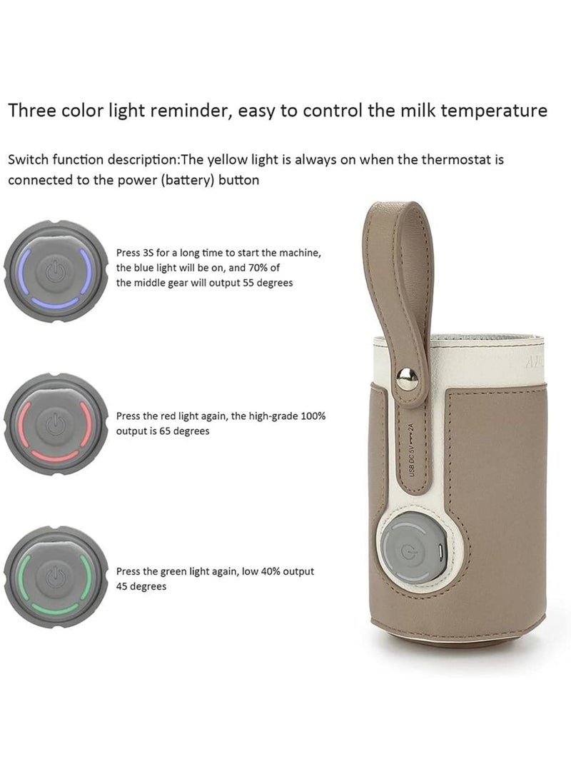 SOLARAE سخان زجاجة محمول، مع 3 تحكم في درجة الحرارة، حقيبة غطاء زجاجة حليب معزولة ذكية للسفر، سخان زجاجة أطفال USB لحليب الثدي أو الحليب الصناعي للسفر والأنشطة الخارجية الأخرى (بني) - Image 4