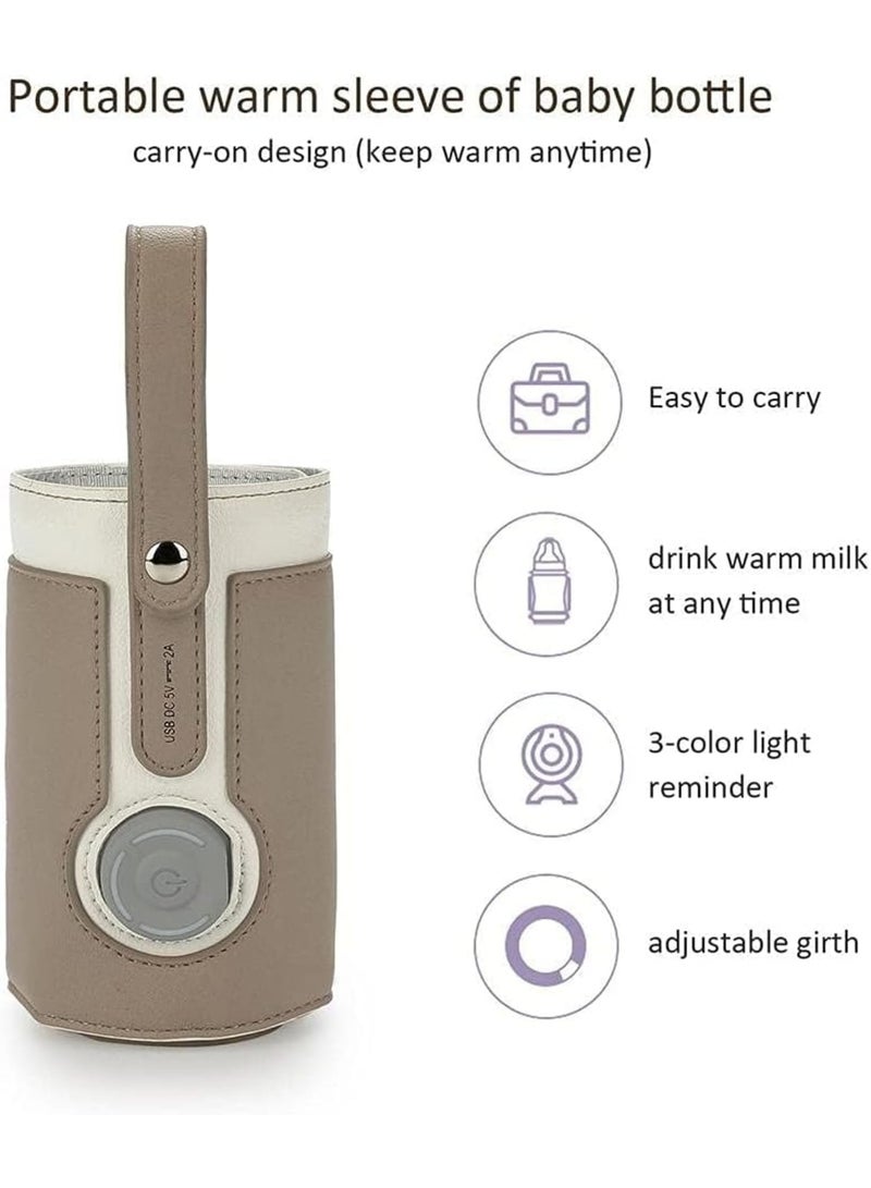 SOLARAE سخان زجاجة محمول، مع 3 تحكم في درجة الحرارة، حقيبة غطاء زجاجة حليب معزولة ذكية للسفر، سخان زجاجة أطفال USB لحليب الثدي أو الحليب الصناعي للسفر والأنشطة الخارجية الأخرى (بني) - Image 2