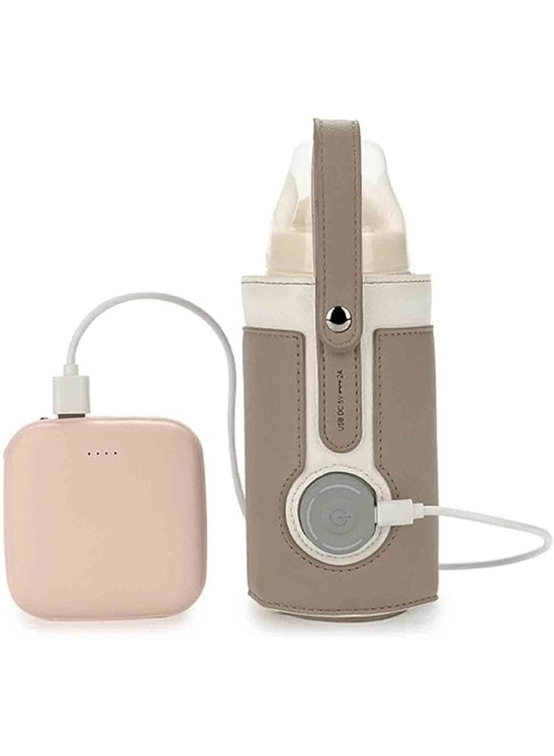 SOLARAE سخان زجاجة محمول، مع 3 تحكم في درجة الحرارة، حقيبة غطاء زجاجة حليب معزولة ذكية للسفر، سخان زجاجة أطفال USB لحليب الثدي أو الحليب الصناعي للسفر والأنشطة الخارجية الأخرى (بني) - Image 1