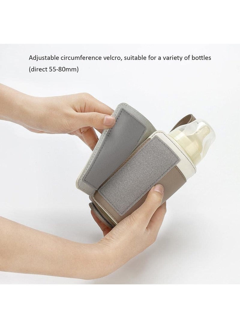 SOLARAE سخان زجاجة محمول، مع 3 تحكم في درجة الحرارة، حقيبة غطاء زجاجة حليب معزولة ذكية للسفر، سخان زجاجة أطفال USB لحليب الثدي أو الحليب الصناعي للسفر والأنشطة الخارجية الأخرى (بني) - Image 5