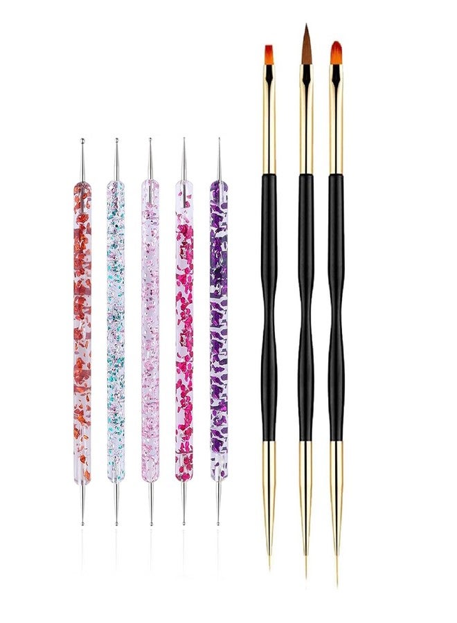 FULINJOY Nail Dotting Tools 8 Pcs Kit - 5PCS Nail Dotting Pens with 3 PCS Nail Painting Brushes, Double Ended Brush and Dotting Tool Kit, Nail Art Design Tools - Image 1