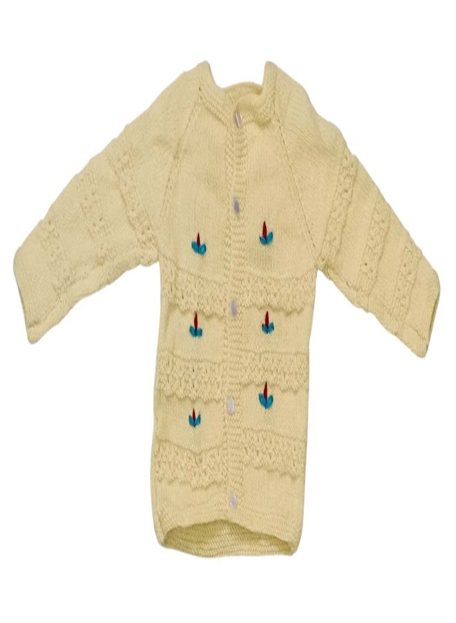 Cute Collection Hand Knitted New Born Baby Woolen Sweater with Pyjami Cap and Pair of Booties 6 to 12 Months Baby Boys and Girls Yellow Color - Image 2