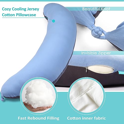 BYRIVER 43" Long C Shaped Body Pillow for Adults Men Women, Side Sleeper Pillow for Neck Shoulder Back Pain Relief, Cooling Post Sugery Pillow Pregnancy Pillow, Blue Black Washable Pillowcase (XL) - Image 3
