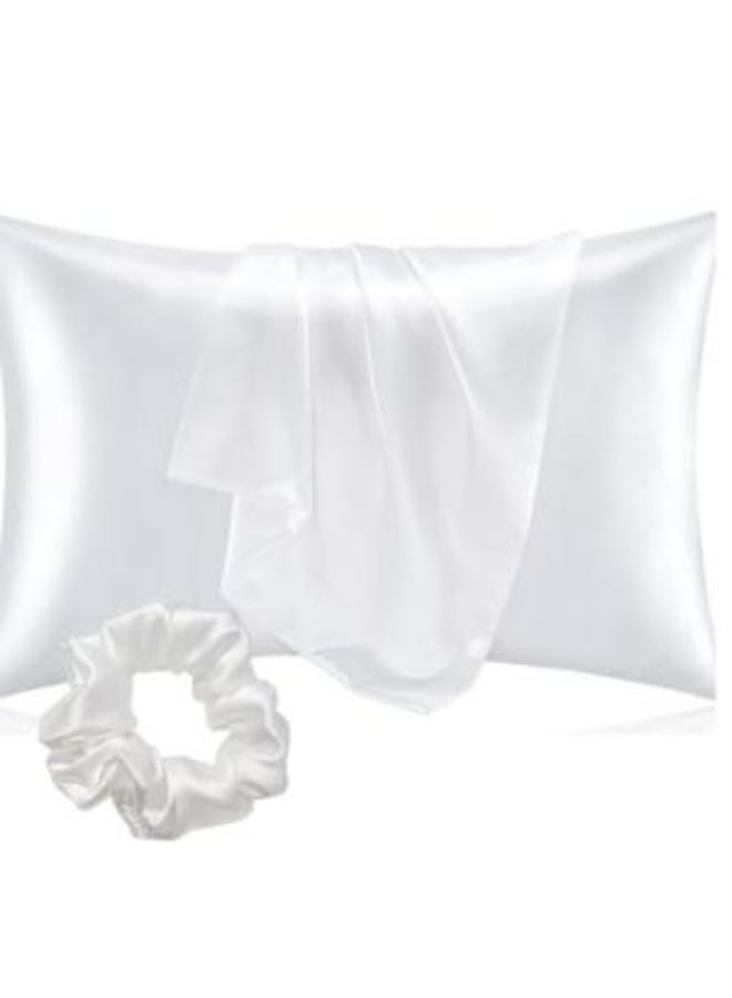 Piece Elegance Satin Night Pillowcase A piece of luxury and softness Elegant Satin Pillowcase for Curly Hair with White Satin Hair Tie - Image 1