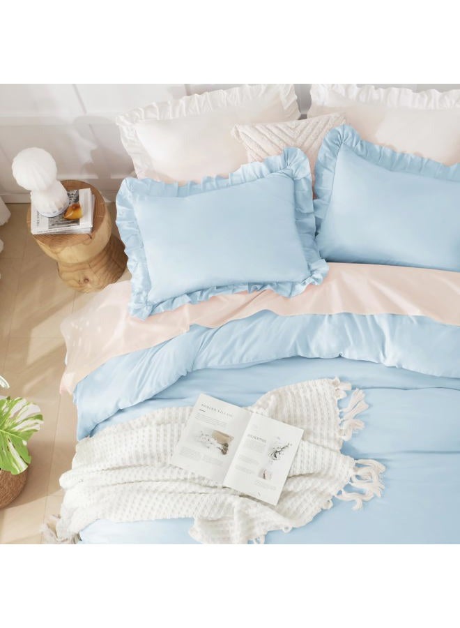 Andency Light Blue Comforters Queen Size, 3 Pieces Solid Shabby Chic Farmhouse Bedding Comforters & Sets, Lightweight Fluffy All Season Soft Down Alternative Bed Set for Women Men - Image 3