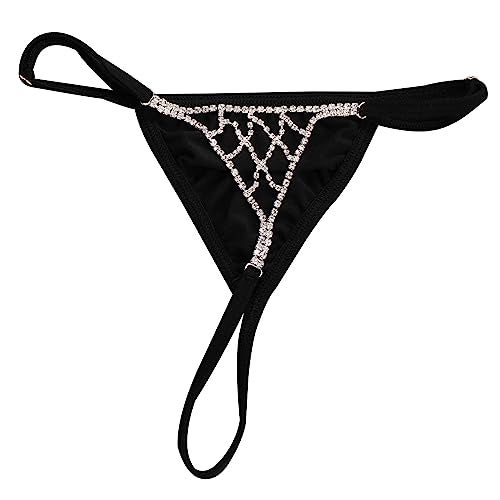 Rotaiboes Sexy Bikini Rhinestone Mesh Thong Panties Summer Beach Crystal Waist Chain Thong Elasticity Rhinestone Rave G String Waist Body Chain Jewelry for Women (Silver) - Image 4