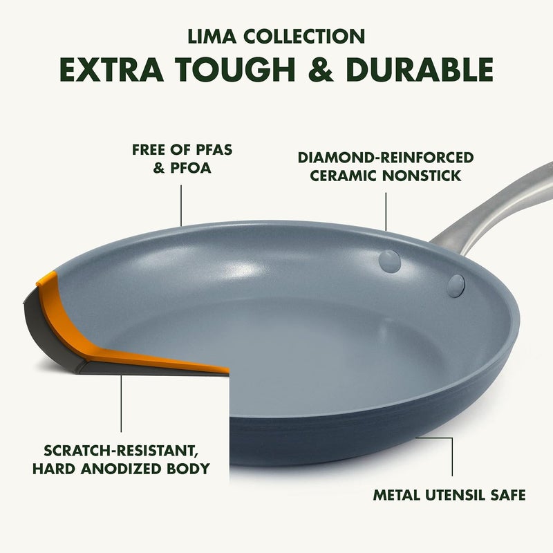 Greenpan Lima Hard Anodized 8" Frying Pan Skillet Nonstick, Ceramic Nonstick, PFAS-Free Nontoxic Pots and Pans, Oven & Broiler Safe, Stainless Steel Handle, Cookware for Eggs & Omelet, Gray - Image 3