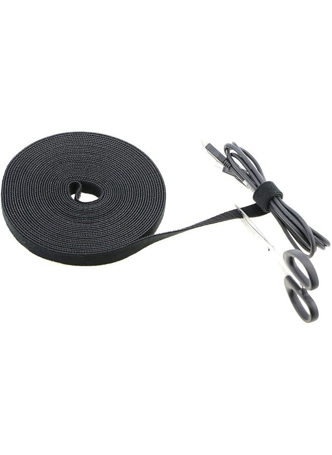 SMILEE - 1 Roll Reusable Cable Ties 0.6X197 Inch 15Mmx5M Multi Purpose Hook And Loop Black Cord Organization Straps - Image 1