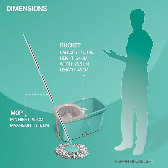 Milton Spotzero by Milton Classic Spin Mop Bucket on Wheels, Extendable Handle | Liquid Dispenser| Wringer Set | 360 Spinning Mop Bucket Floor Cleaning & Mopping System with 2 Microfiber Refills, Aqua Green Aqua Green