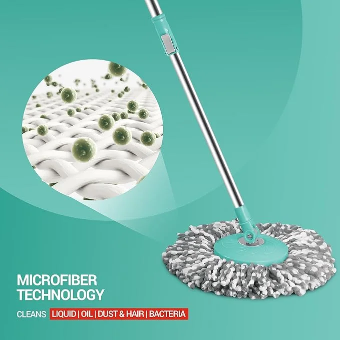 Milton Spotzero by Milton Classic Spin Mop Bucket on Wheels, Extendable Handle | Liquid Dispenser| Wringer Set | 360 Spinning Mop Bucket Floor Cleaning & Mopping System with 2 Microfiber Refills, Aqua Green Aqua Green