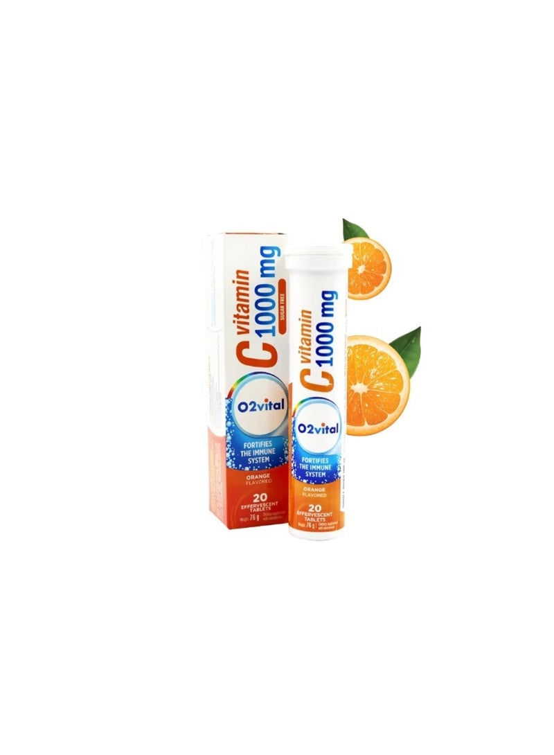 O2Vital Vitamin C 1000mg helps support immune function and overall wellbeing Orange Effervescent Tablets – 20 Tablets