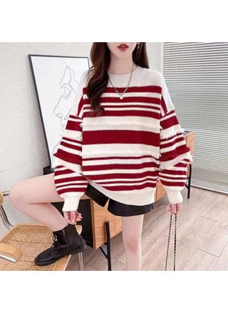 Laid-back American Striped Womens Sweater Base Layer Knitted Top Spring Autumn Comfortable Long Sleeve round Neck Print City Style Red - pzsku/Z331D9B5C2FA59A73C33FZ/45/1746191590/f299ebe6-4e45-411e-8981-7ad4e2a70b58
