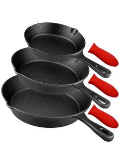 Pre-Seasoned Cast Iron Skillet Set 3-Piece - Safe Non-Stick Frying Pans  - Ideal Cookware for Frying & Sautéing with Easy-Handle Design PFOA Free (6, 8, 10 Inch)
