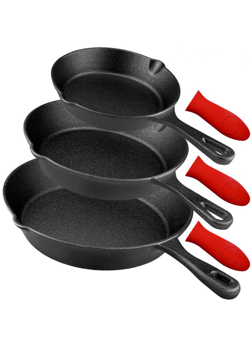 LKTOCAFT - Pre-Seasoned Cast Iron Skillet Set 3-Piece - Safe Non-Stick Frying Pans  - Ideal Cookware for Frying & Sautéing with Easy-Handle Design PFOA Free (6, 8, 10 Inch) - Image 1