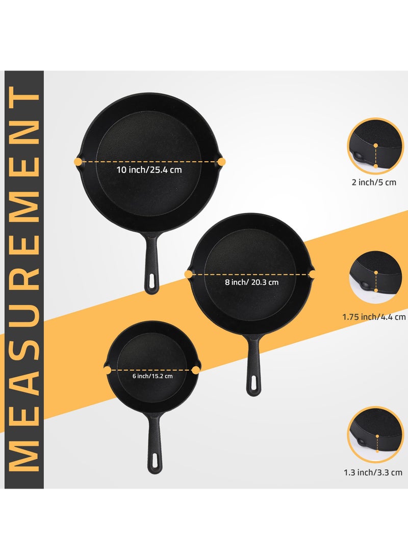 LKTOCAFT - Pre-Seasoned Cast Iron Skillet Set 3-Piece - Safe Non-Stick Frying Pans  - Ideal Cookware for Frying & Sautéing with Easy-Handle Design PFOA Free (6, 8, 10 Inch) - Image 1