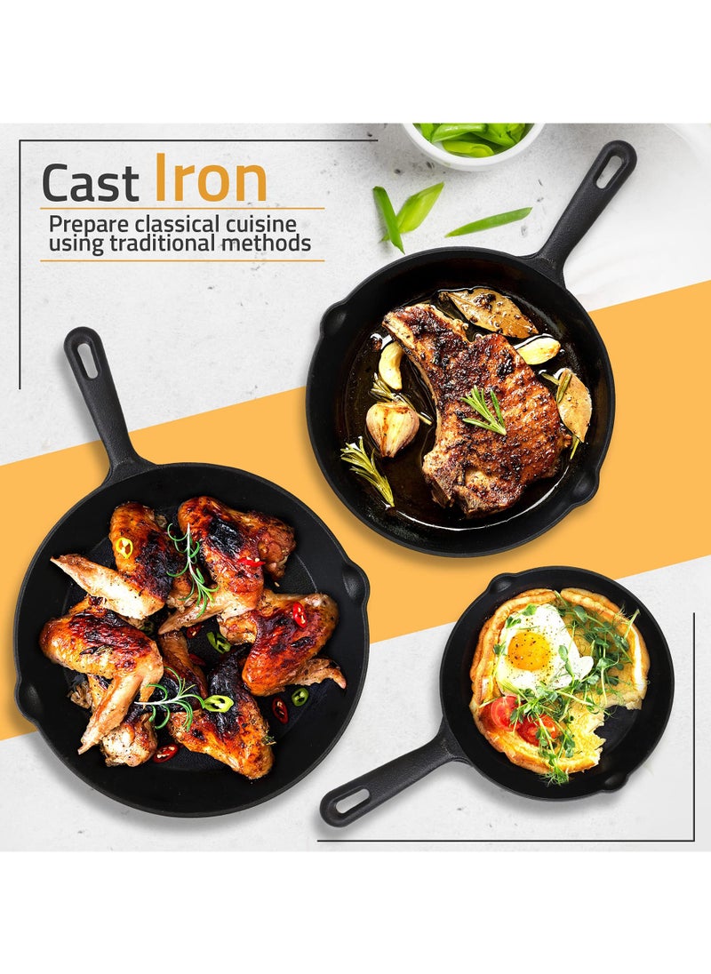LKTOCAFT - Pre-Seasoned Cast Iron Skillet Set 3-Piece - Safe Non-Stick Frying Pans  - Ideal Cookware for Frying & Sautéing with Easy-Handle Design PFOA Free (6, 8, 10 Inch) - Image 1
