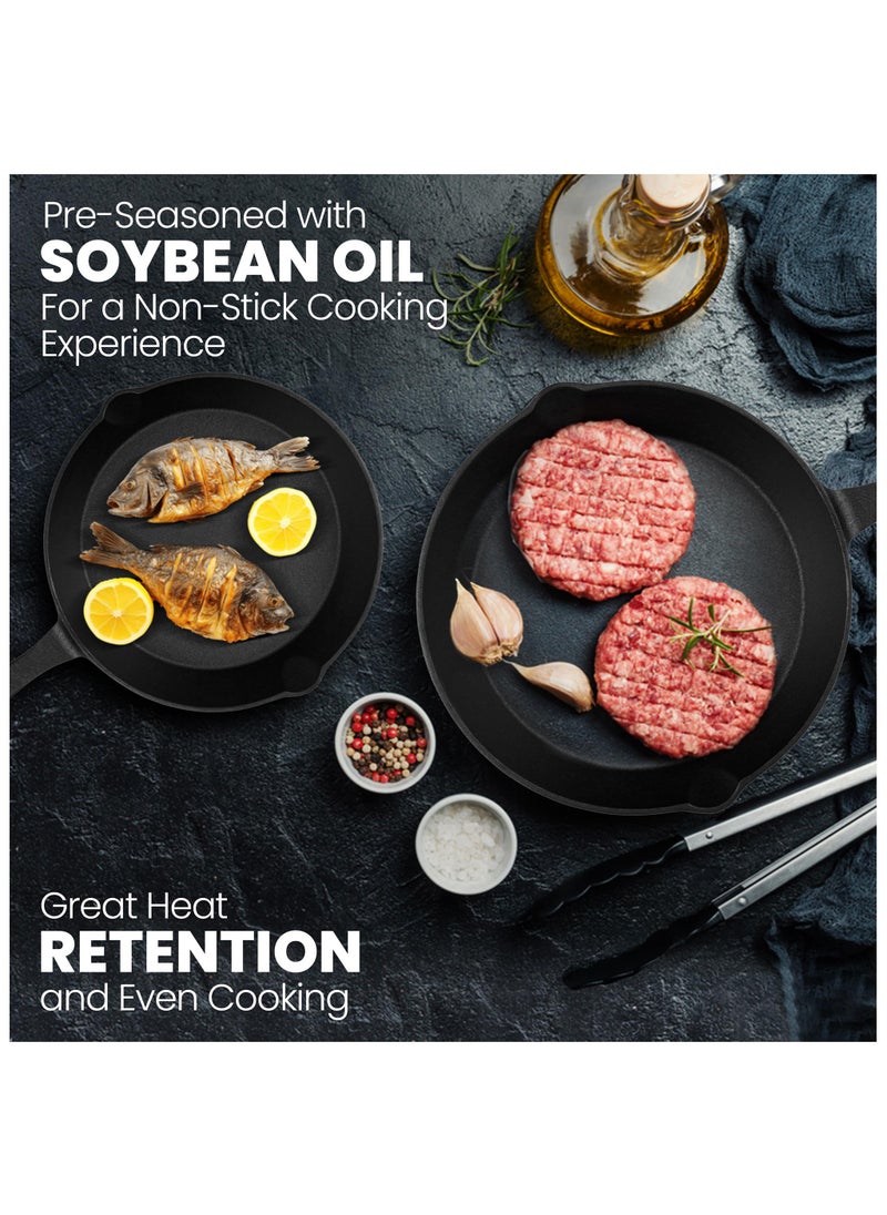 LKTOCAFT - Pre-Seasoned Cast Iron Skillet Set 3-Piece - Safe Non-Stick Frying Pans  - Ideal Cookware for Frying & Sautéing with Easy-Handle Design PFOA Free (6, 8, 10 Inch) - Image 1