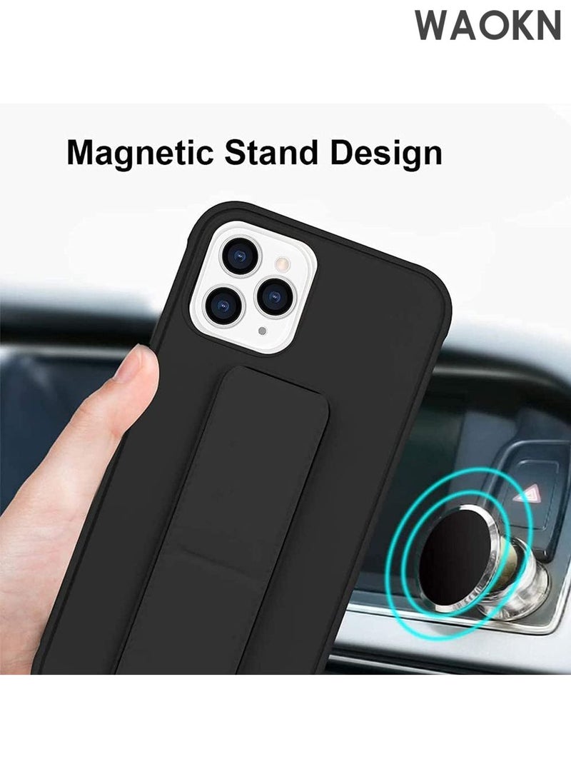 WAOKN Case for iPhone 16 Pro Max Cover, Back Stand Case with Magnet Holder, Premium Silicone Vertical and Horizontal Hand Strap Grip Case with Stand, Shockproof cover case for iPhone 16 Pro Max（Black） - Image 3