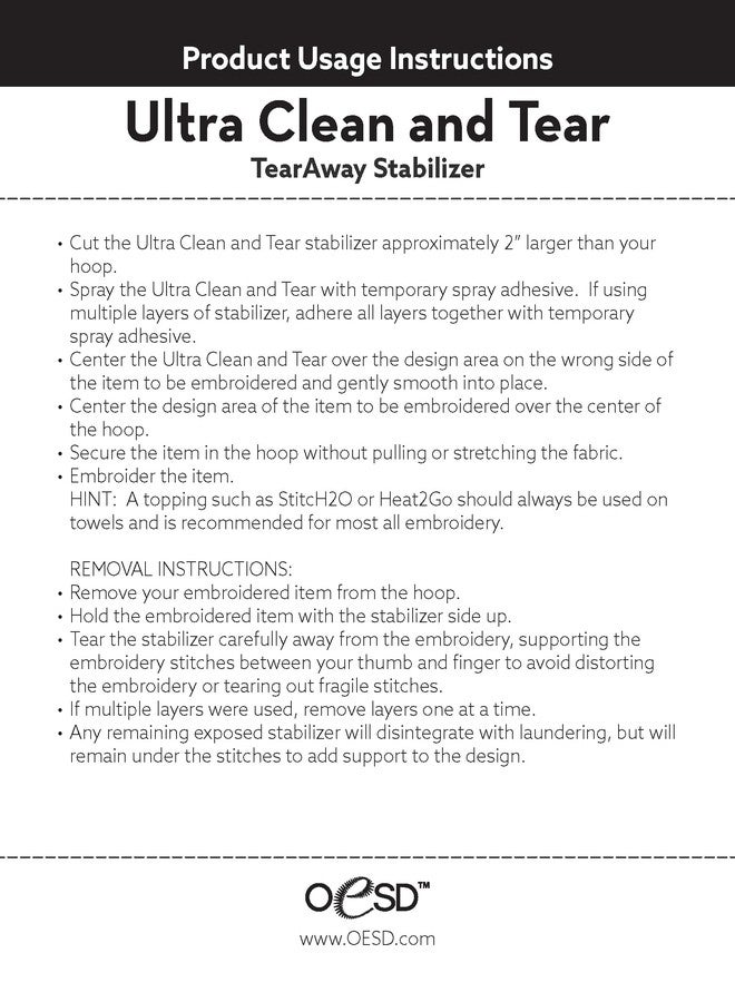 OESD Ultra Clean and Tear Embroidery Stabilizer 20" x 10 yd Roll - Image 3