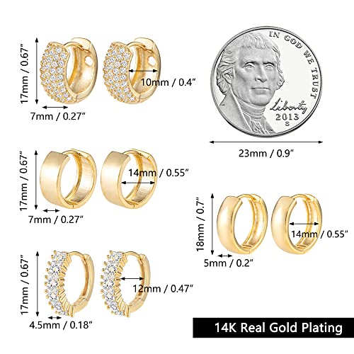 ALEXCRAFT Gold Small Hoop Earrings for Women Hypoallergenic Lightweight 14K Gold Huggie Earrings Set Thick Huggies Hoops（4 Pairs） - Image 4