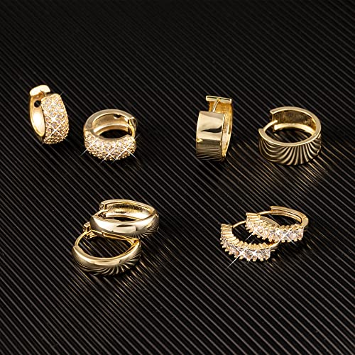 ALEXCRAFT Gold Small Hoop Earrings for Women Hypoallergenic Lightweight 14K Gold Huggie Earrings Set Thick Huggies Hoops（4 Pairs） - Image 3