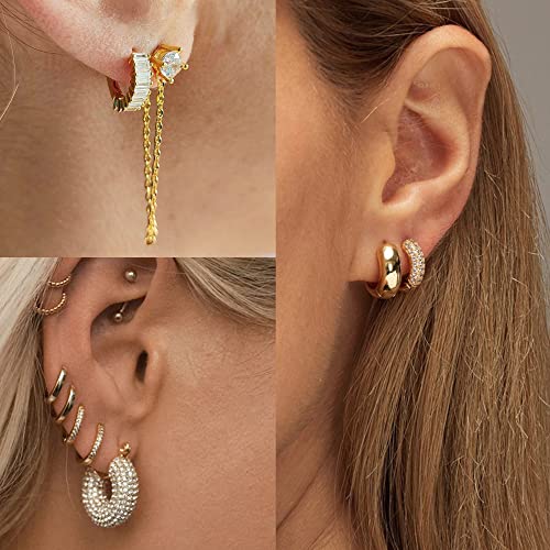 ALEXCRAFT Gold Small Hoop Earrings for Women Hypoallergenic Lightweight 14K Gold Huggie Earrings Set Thick Huggies Hoops（4 Pairs） - Image 2