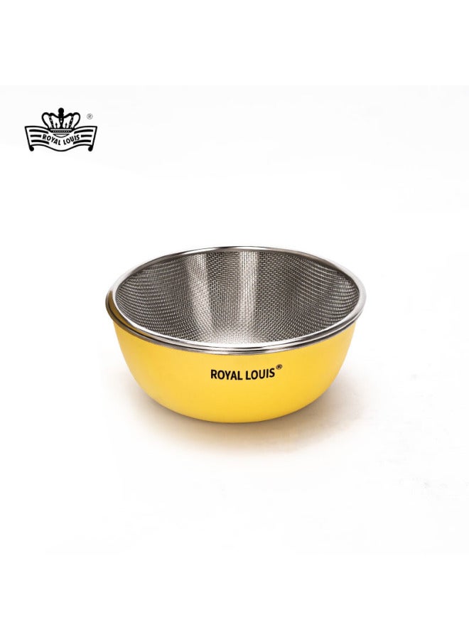 Cross-border 304 Stainless Steel Spray Color Cooking Basin Salad Basin Rice Mixing Bowl Vegetable Washing Basin And Noodle Beating Basin Spice Basin-Specifications:22cm-Color:Cream White (with Sieve)  - Image 5
