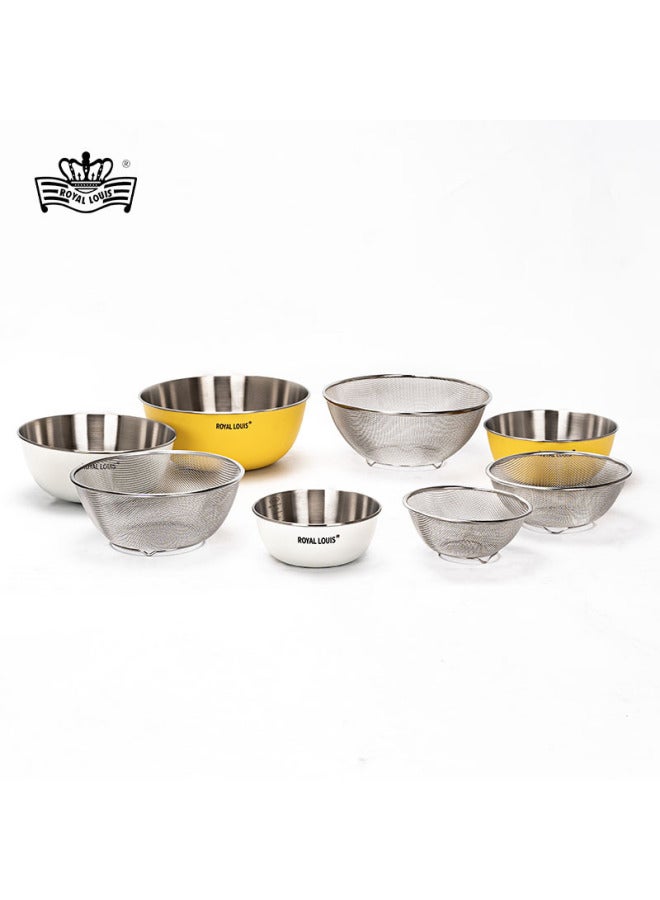 Cross-border 304 Stainless Steel Spray Color Cooking Basin Salad Basin Rice Mixing Bowl Vegetable Washing Basin And Noodle Beating Basin Spice Basin-Specifications:22cm-Color:Cream White (with Sieve)  - Image 2