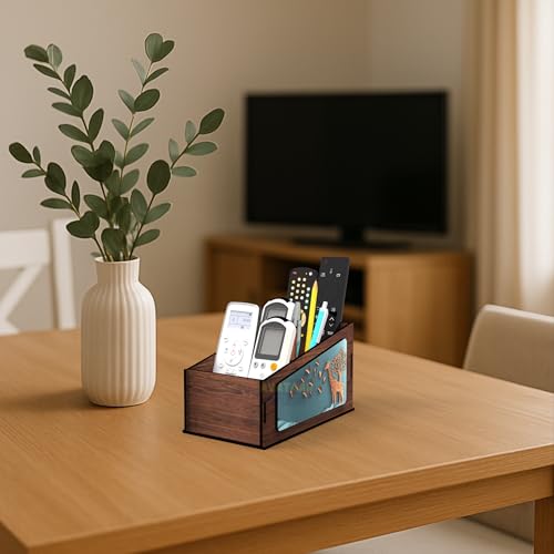 AVATAAR STUDIO Multipurpose Wooden Remote Stand Organizer with 3 Compartments, Premium Engineered Wood Desk Organizer for TV/AC Remotes, Stationery, Charger, Home & Office Use (Dark Walnut-2) - Image 2