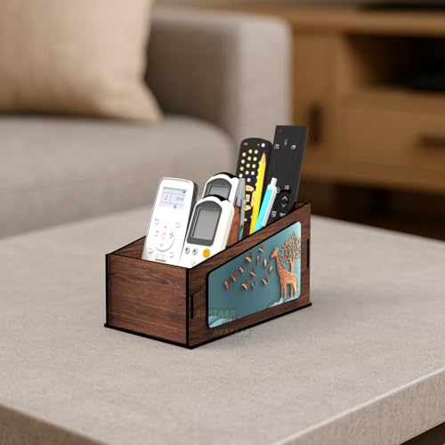 AVATAAR STUDIO Multipurpose Wooden Remote Stand Organizer with 3 Compartments, Premium Engineered Wood Desk Organizer for TV/AC Remotes, Stationery, Charger, Home & Office Use (Dark Walnut-2) - Image 1