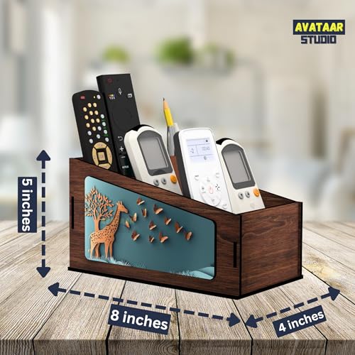 AVATAAR STUDIO Multipurpose Wooden Remote Stand Organizer with 3 Compartments, Premium Engineered Wood Desk Organizer for TV/AC Remotes, Stationery, Charger, Home & Office Use (Dark Walnut-2) - Image 3