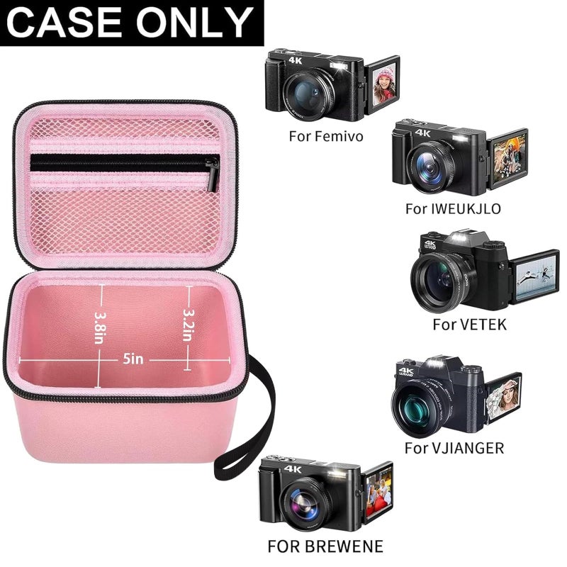 Comecase Vlogging Camera Case Compatible with for Duluvulu/for VJIANGER/for JGIPL/for TEBNGIHNM 4K Digital Cameras for Youtube. Vlog Camera Carrying Storage for Lens, Cable and Other Accessories - Pink - Image 2