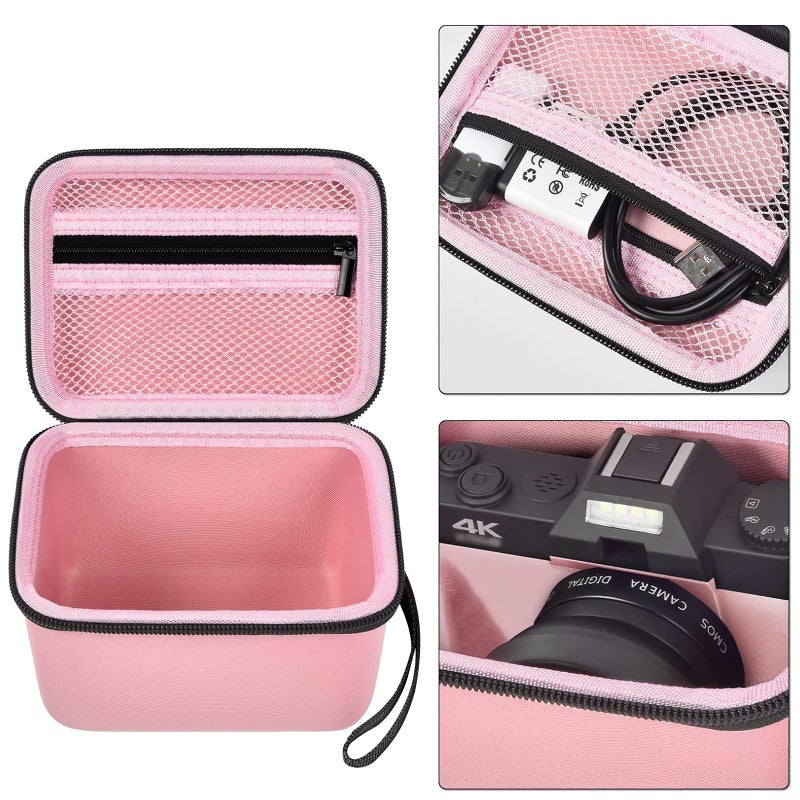 Comecase Vlogging Camera Case Compatible with for Duluvulu/for VJIANGER/for JGIPL/for TEBNGIHNM 4K Digital Cameras for Youtube. Vlog Camera Carrying Storage for Lens, Cable and Other Accessories - Pink - Image 4