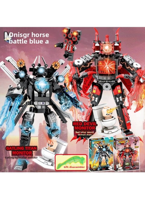 Titan TV Man Building Blocks Toilet Man Battle Monitor Man Fit Mecha Assembled Toys-Color:Gatling Monitor + Red Lotus Sword Demon + 3 Characters Comes With Disassembler