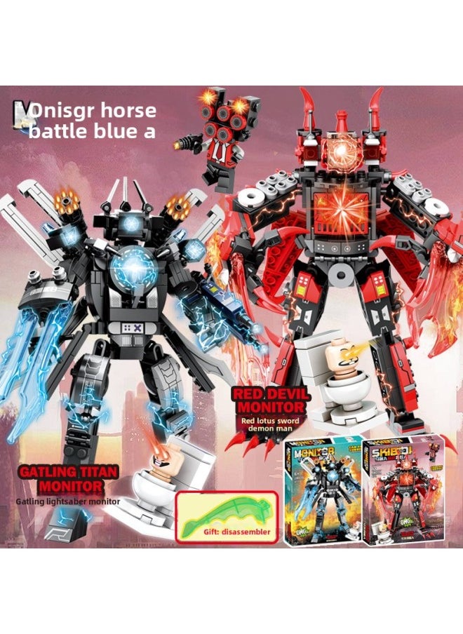 Generic - Titan TV Man Building Blocks Toilet Man Battle Monitor Man Fit Mecha Assembled Toys-Color:Gatling Monitor + Red Lotus Sword Demon + 3 Characters Comes With Disassembler - Image 1