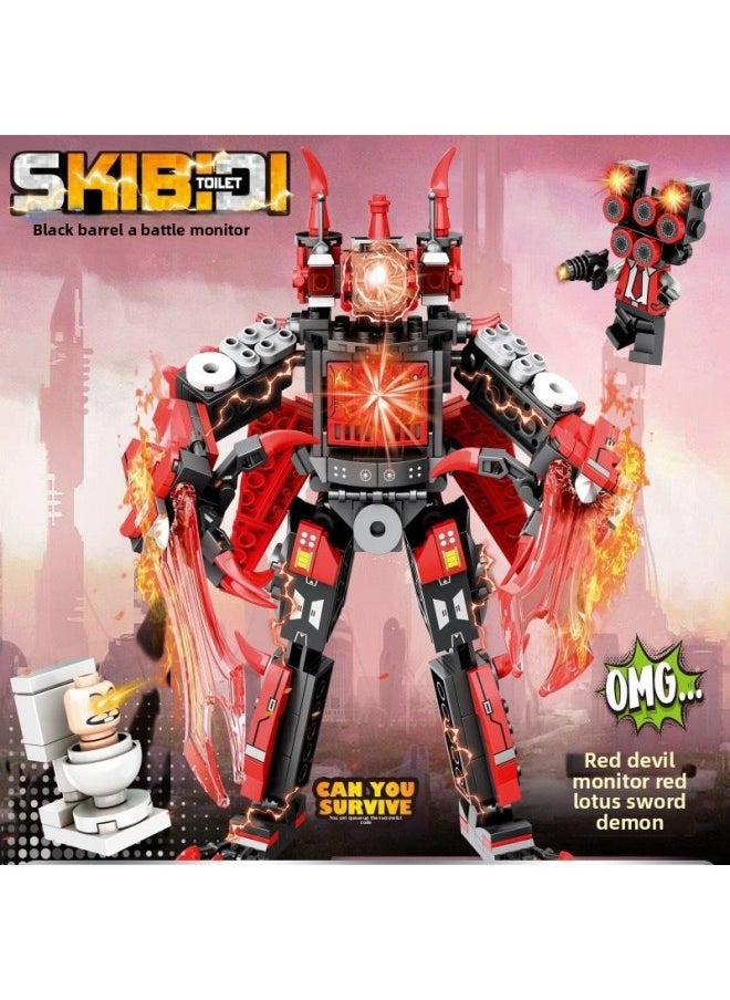 Generic - Titan TV Man Building Blocks Toilet Man Battle Monitor Man Fit Mecha Assembled Toys-Color:Gatling Monitor + Red Lotus Sword Demon + 3 Characters Comes With Disassembler - Image 1
