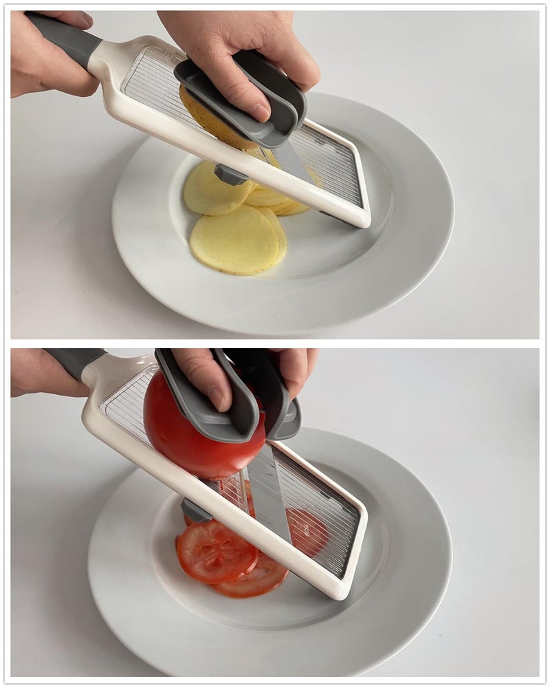 Brvnpily Handheld Mandoline Slicer with Food Holder Mandoline Food Slicer Adjustable Stainless Steel Blades Veggie Chopper & Cheese Grater for Speedy Slicing of Fruits and Vegetables - Image 3