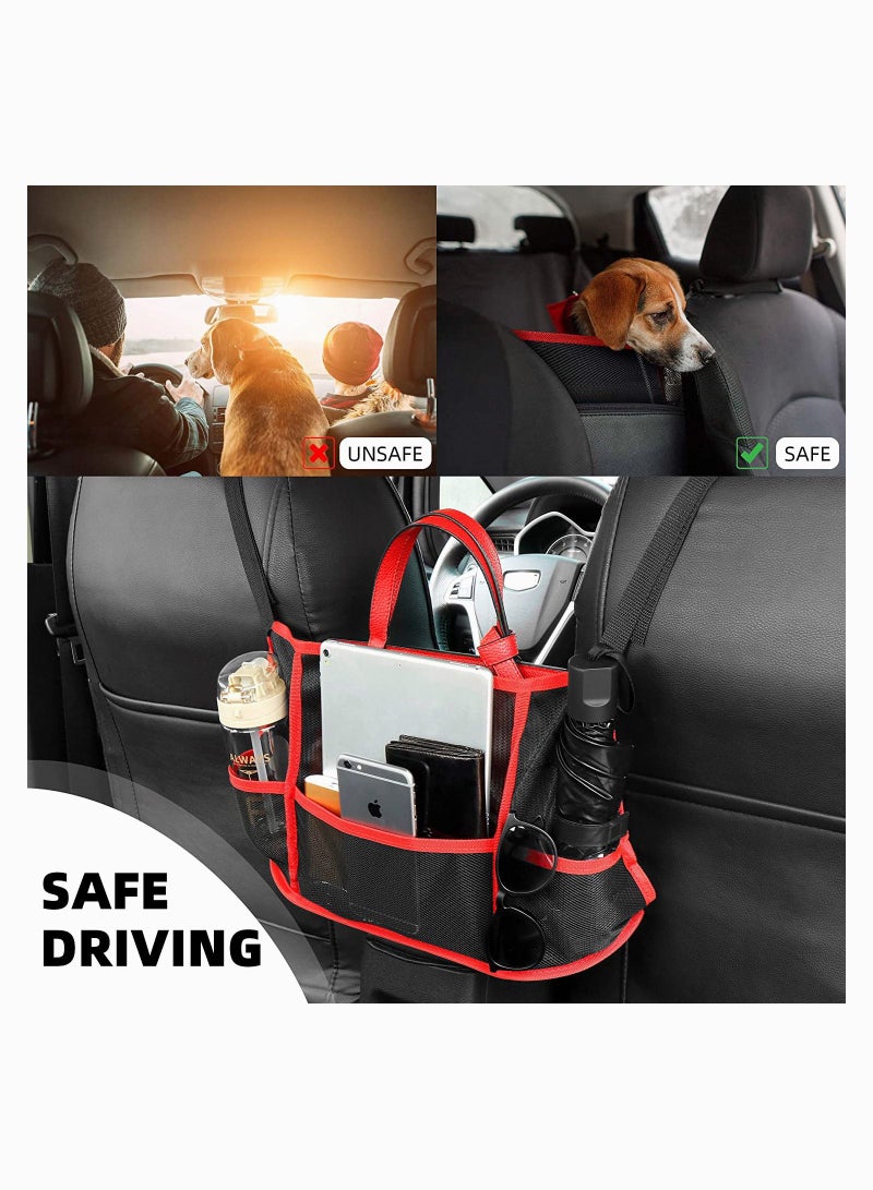 SYOSI Car Net Holder, Car Handbag Holder Seat Back Organizer Mesh Large Capacity Bag for Purse Storage Phone Documents Pocket, Cargo Tissue Holder - Car Storage Pocket with 4 Pcs Car Hooks - Image 2