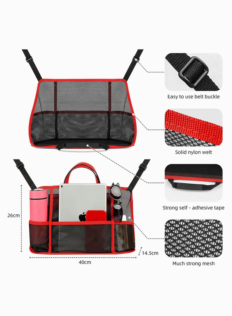 SYOSI Car Net Holder, Car Handbag Holder Seat Back Organizer Mesh Large Capacity Bag for Purse Storage Phone Documents Pocket, Cargo Tissue Holder - Car Storage Pocket with 4 Pcs Car Hooks - Image 3