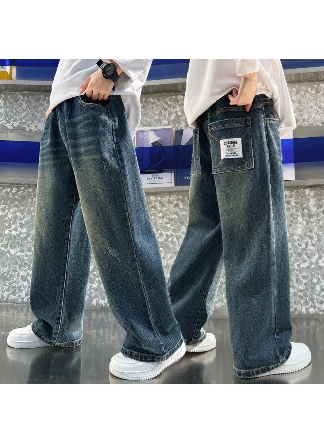 Children's Pants Boys' Jeans Spring And Autumn Trousers Children's Straight Pants Wide Leg Pants Korean Tide - Image 2