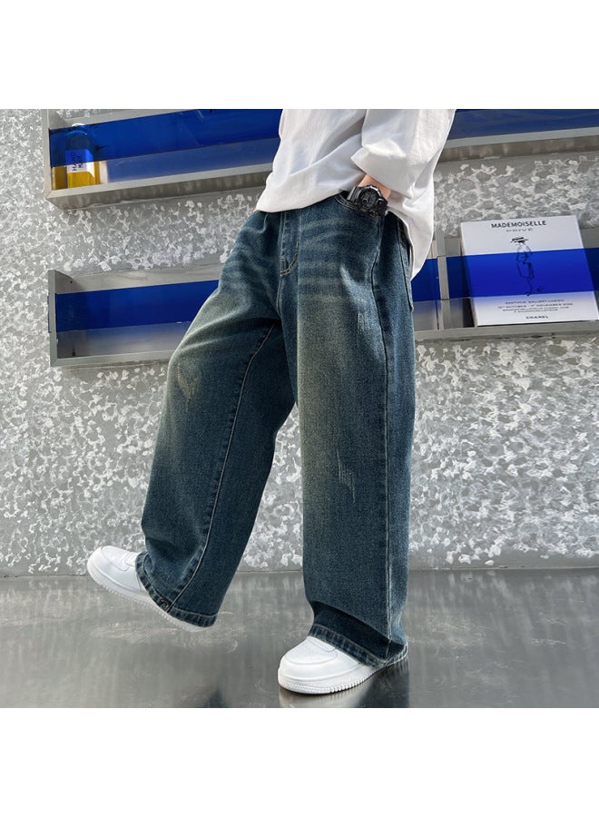 Children's Pants Boys' Jeans Spring And Autumn Trousers Children's Straight Pants Wide Leg Pants Korean Tide - Image 4