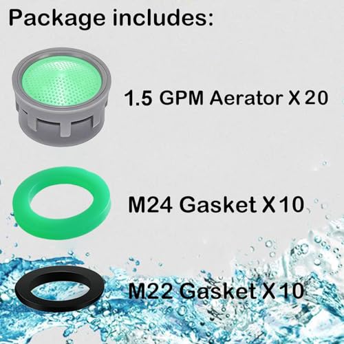BOETOADG Faucet Aerator, 1.5 GPM Flow Restrictor Plug-In Faucet Aerator Replacement Parts for Bathroom or Kitchen (Green 20 Pieces) - Image 3