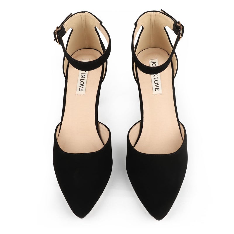 JOY IN LOVE Closed Toe Heels Pumps for Women 3IN Stiletto Pointed Toe Ankle Strap Heels Black Nubuck US6 - Image 4